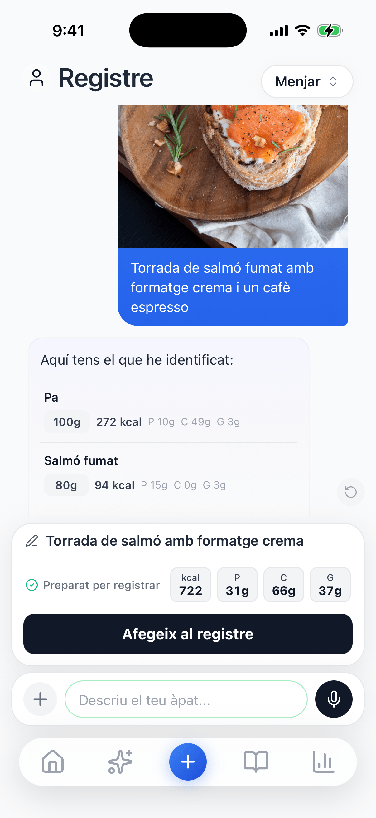 Captura — Anàlisi d'àpat per foto amb IA