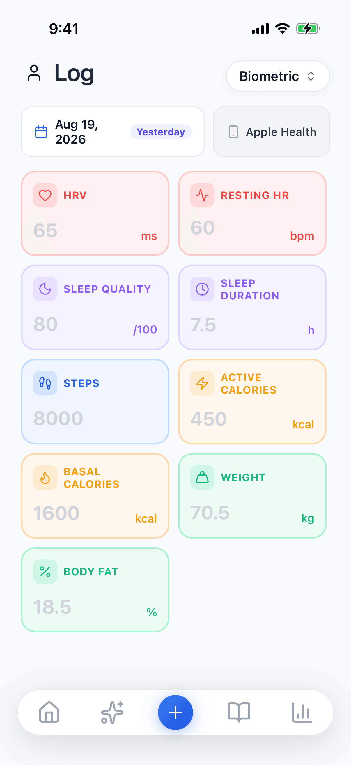 Screenshot — Biometric log