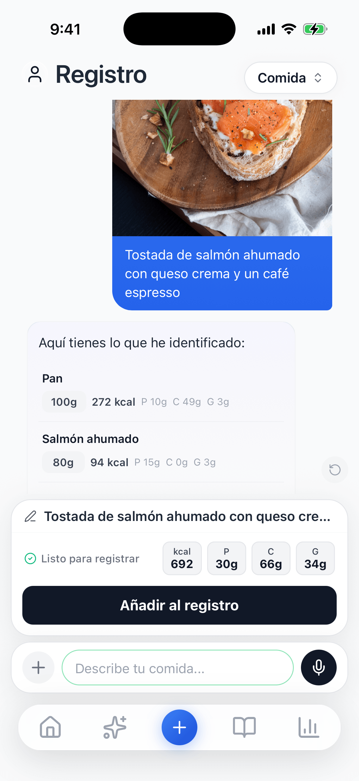 Captura — Análisis de comida por foto con IA