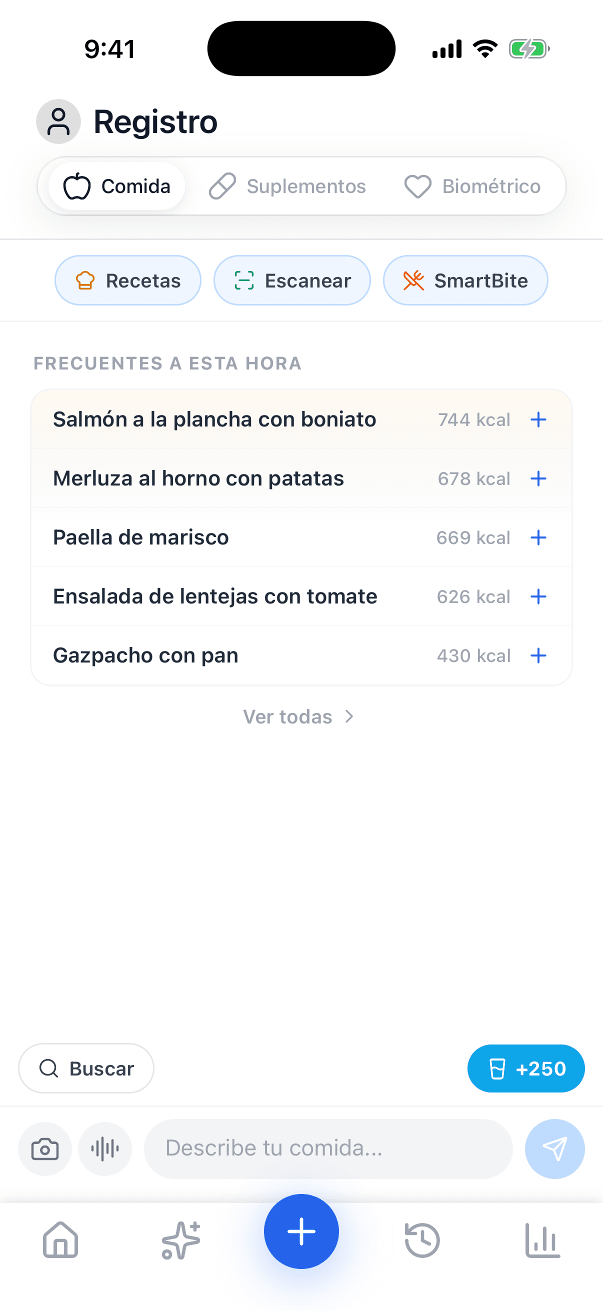 Screenshot — Meal logging